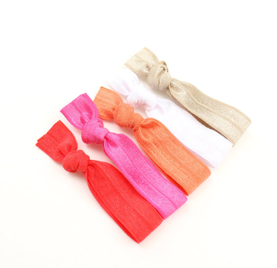 Preppy Ribbon Hair Bands 5 No Tug Hair Ties Bright Fold Over